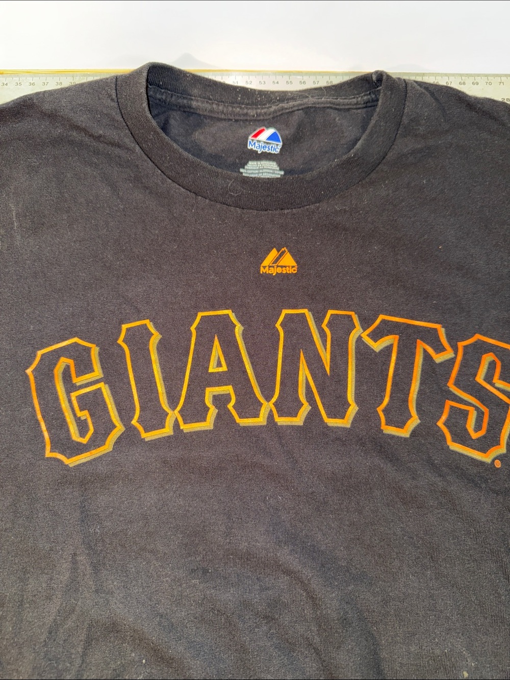 Majestic Black Short-Sleeve Tee with Orange 'GIANTS' Chest Logo, Willie Mays - Picture 4 of 6